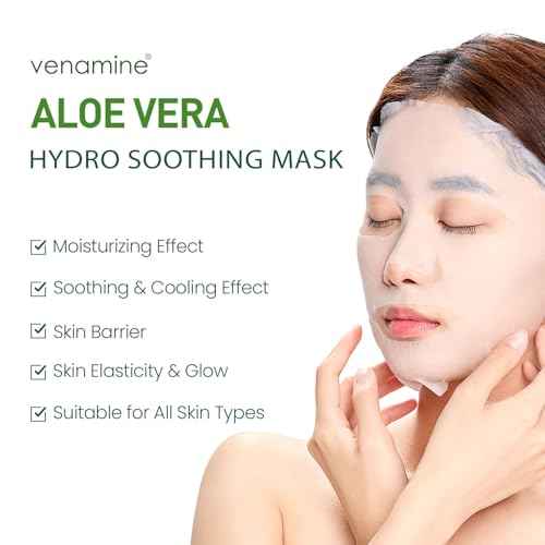 VENAMINE Korean Aloe Vera Hydro Soothing Face Masks, Moisturizing Sheet Mask for Sensitive Skin, 0.81 fl. oz (10 sheet)