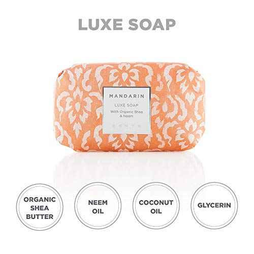 Zents Triple-Milled Luxe Bar Soap (Mandarin Fragrance) | Moisturizing Soap with Organic Shea Butter | Gentle Hand & Body Wash | Nourishes & Softens Skin | 5.7 oz