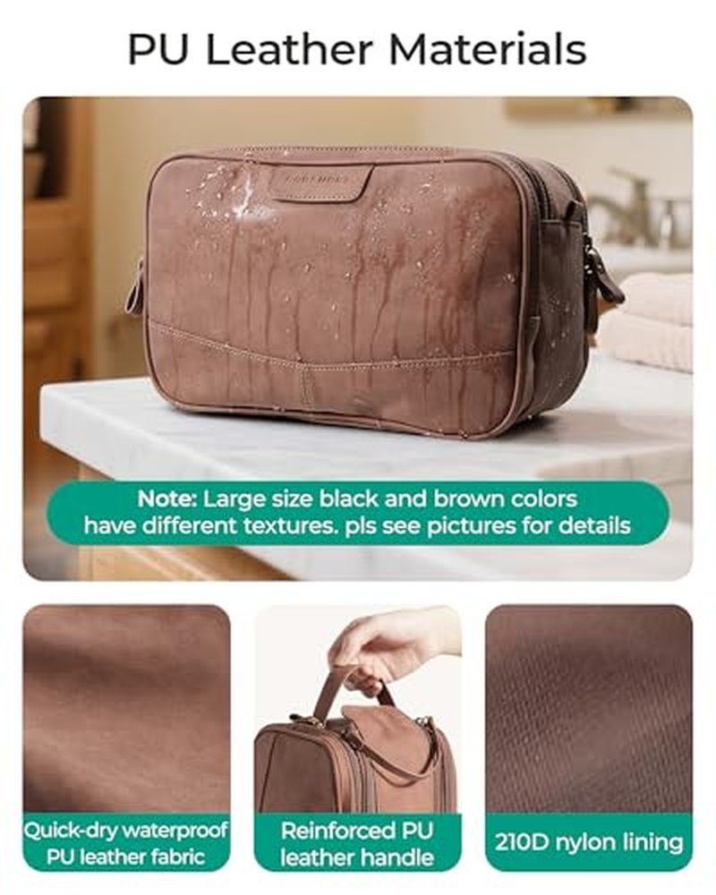 BAGSMART Large Soft Matte PU Leather Toiletry Bag for Men