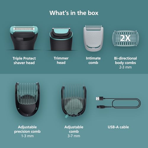 Philips Norelco Body Groomer 5000 Series, Intimate Hair Trimmer & Shaver for Men with Dual 100% Showerproof Full Body Shave & Trim Heads and Two Bi-Directional Body Hair Combs, BG5495/50