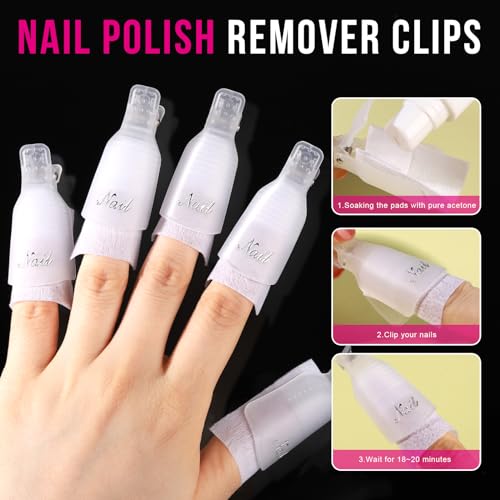 Gel Nail Remover Kit with Clips, Files & 115 Cotton Pads