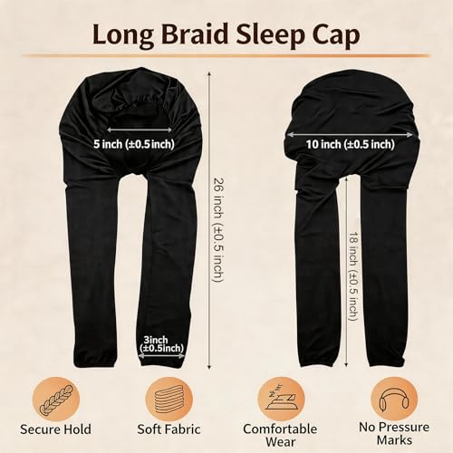 Black Pantyhose Braid Bonnet for Sleeping - Hair Protection