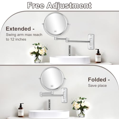 DECLUTTR 8 Inch Wall Mounted Magnifying Mirror with 10x Magnification, Double Sided Vanity Makeup Mirror for Bathroom, Chrome Finished