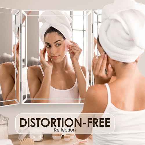 Houseables 3 Way Mirror, Trifold Mirror, Trifold Vanity, Three Way Folding, Tri Fold, For Braiding Hair, 3way, 3 Sided, Three Panel, Triple, Tabletop, Bathroom, Makeup, Self Haircut, 360, 21 x 31 Inch