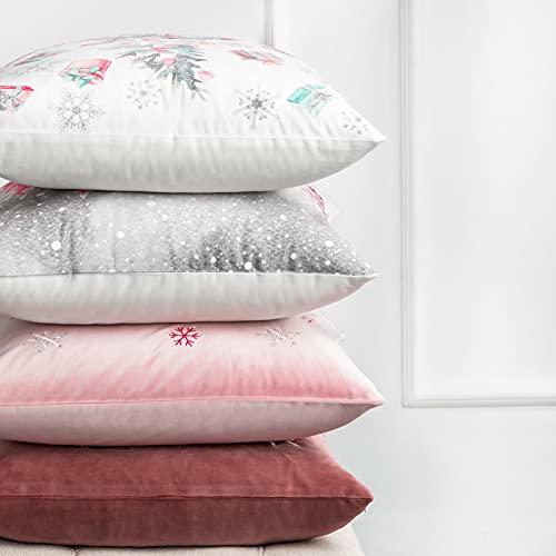 Phantoscope Set of 4 Merry Christmas Decorative Print and Embroidery Velvet Throw Pillow Covers Snowman, Star, Snowflake, Tree Cushion Cover, Pink, 18 x 18 inches, 45 x 45 cm