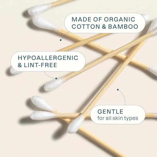 Cliganic Organic Bamboo Cotton Swabs, 400 Count - 100% Pure Natural Cotton, Chlorine-Free Hypoallergenic, Soft, Gentle & Absorbent Buds