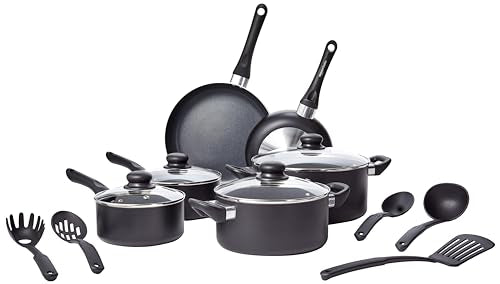 Amazon Basics 3-Piece Non-Stick Frying Pan Set - 8 Inch, 10 Inch & 12 Inch, Black