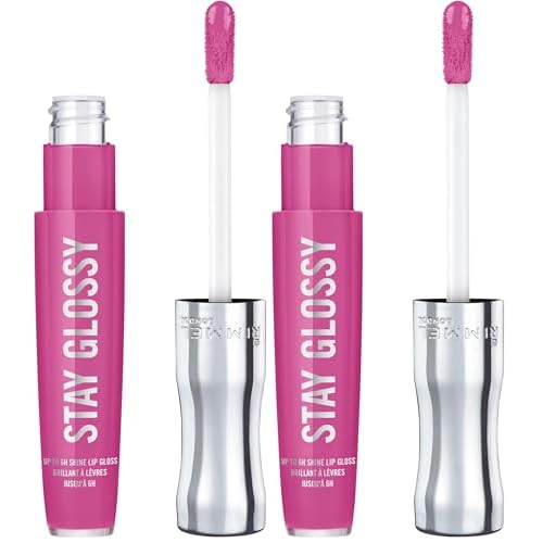Rimmel Stay Glossy Lip Gloss - Non-Sticky and Lightweight Formula for Lip Color and Shine - 155 Purple Parlour, .18oz (Pack of 2)