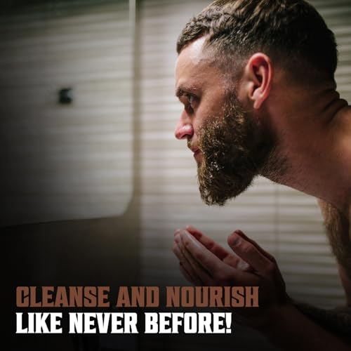 Viking Revolution Sandalwood Beard Wash for Men with Argan Oil - Beard Softener and Strengthener Beard Shampoo with Ginseng, Red Sage, Vitamin B5, Vitamin E - Sandalwood Beard Care (33.8 Fl oz)