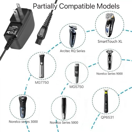 15V Charger Fit for Philips Norelco HQ8505 9000 7000 6000 5000 Series,Multigroom MG5750 MG7735 MG7770 MG9740 QP6530 QP6650 QP6510 Shaver Trimmer Power Cord