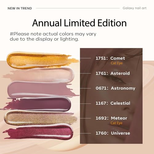 Modelones Fall Gel Nail Polish Set with 6 Colors Including Nude Brown - Cat Eye & Glitter Effects
