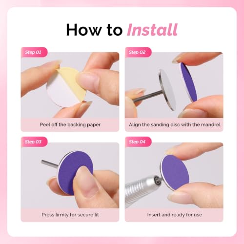MelodySusie 80Pcs Multicolor Sandpaper Discs with 25mm Metal Drill Bit for Nail Care