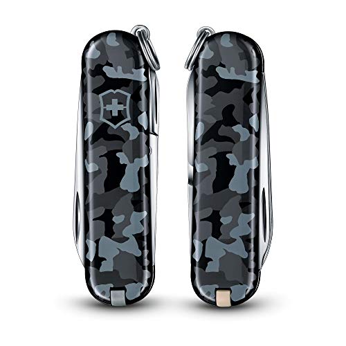 Victorinox Classic SD Swiss Army Knife, Compact, 7 Functions, Swiss Made Pocket Knife with Small Blade, Screwdriver and Key Ring - Navy Camouflage