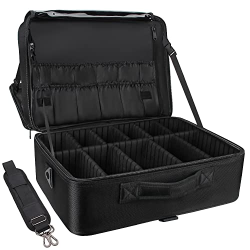 Extra Large Makeup Train Case with Adjustable Dividers & Shoulder Strap