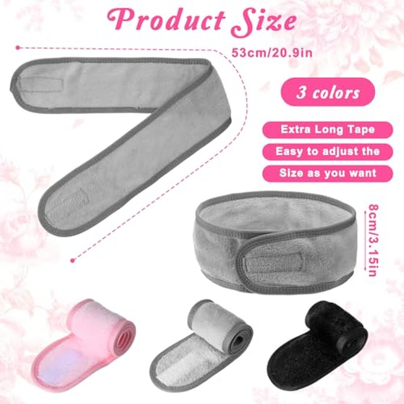3Pcs Facial Spa Headband, Adjustable Hair Wrap for Face Washing