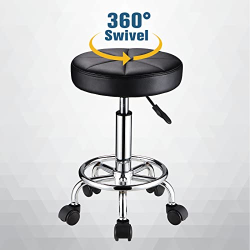 HMTOT Adjustable Swivel Beauty & Salon Stool with Wheels, Black