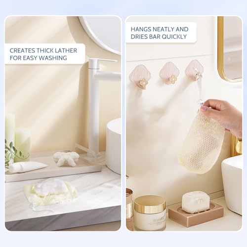 6 Pack Mesh Soap Bags with Drawstring, Nylon Exfoliating Pouches