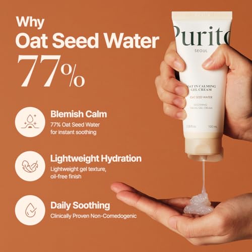 PURITO Oat Calming Gel Cream for Sensitive Skin - 3.38 fl oz, Vegan & Fragrance-Free