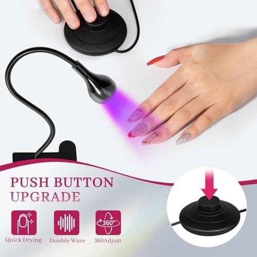 krofaue UV LED Nail Lamp - Quick Dryer Curing Light Foot Control Gooseneck UV Nail Dryers with Gooseneck and Clamp Manicure Salon DIY at Home Beauty Black