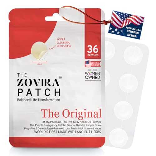 Zovira Original Hydrocolloid Spot Patches (36 Count) ? Blemish Patches with Niacinamide, Tea Tree & Neem Oil ? Acne Spot Treatment for Face, Day & Night Use