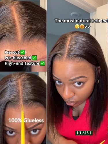 KLAIYI Glueless Yaki Straight Bob Wig 12-Inch - Easy Wear