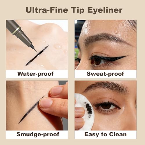 Ultra Thin Liquid Eyeliner Felt Tip 0.01mm Waterproof Black 2pcs