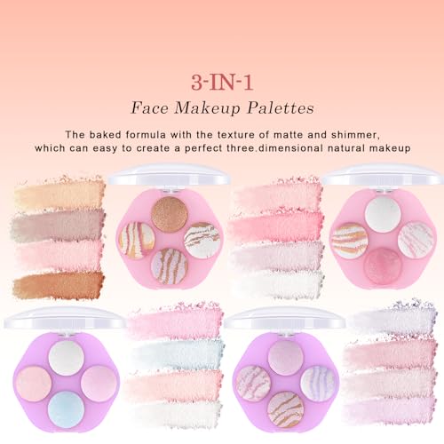 KYDA 4-Color Baked Makeup Palette - Eyeshadow, Blush & Highlighter