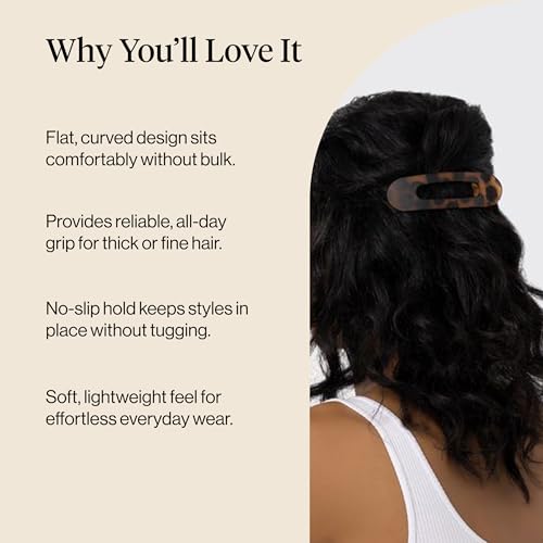 Kitsch Flat Hair Clips for Women - Black & Tortoise 2-Pack Flat Claw Clips
