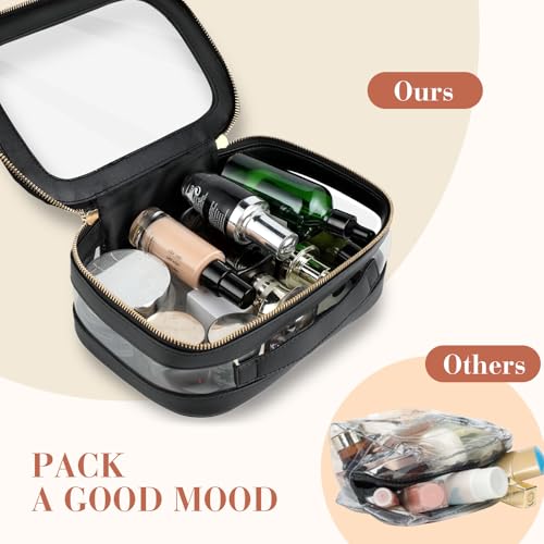 Beaulyn Clear Makeup Bag for Women - Waterproof Travel Toiletry Bag, Transparent Leather Cosmetic Organizer with Handle, Large Makeup Pouch for Travel