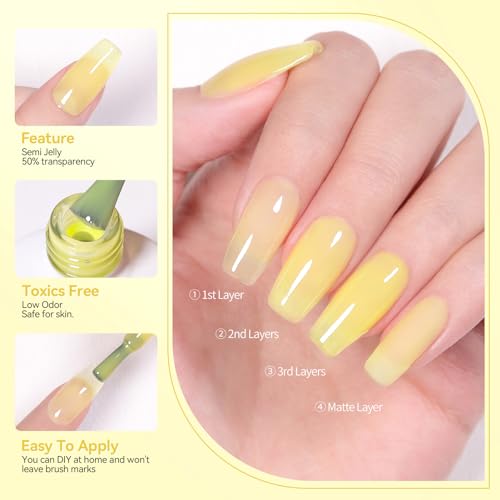 Born Pretty Jelly Gel Nail Polish Halloween 30% Ice Jelly Neon Gel Polish Crystal Transparent Gel Polish Set Yellow Green Blue Purple Hot Pink Nail Art Varnish Manicure 6PCS Halloween Gift