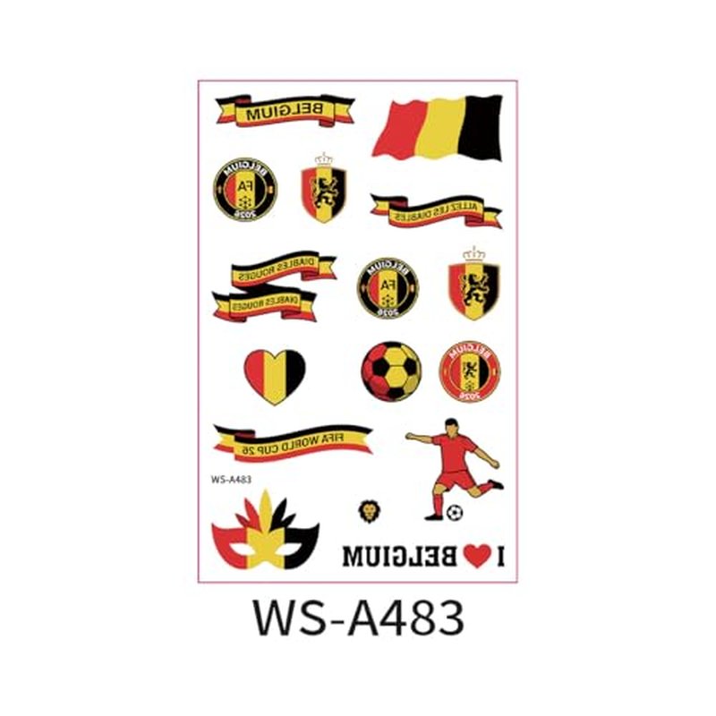 Belgium Temporary Tattoos - Belgian Flag & Lion Face Stickers