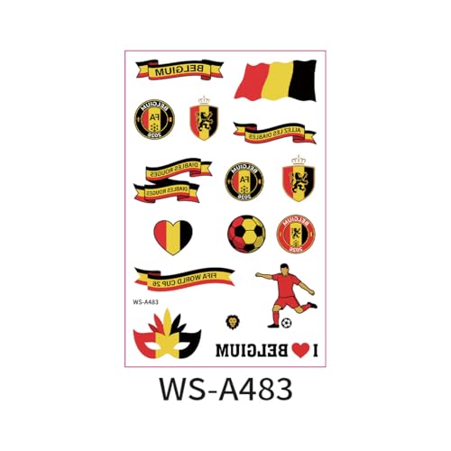 Belgium Flag & Lion Temporary Tattoos - Patriotic Face & Body Stickers, Style-9, for 2026 World Cup & Belgian Celebrations