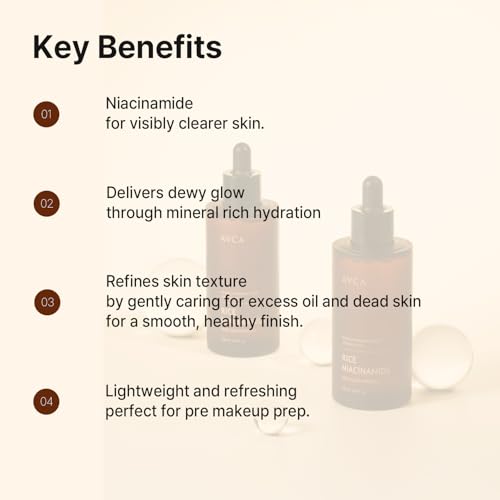AVCA Rice + Niacinamide Serum - Radiance-Boosting Face Serum with Rice Extract, 5% Niacinamide, Lightweight Hydration, Helps Refine The Look of Texture & Oil, 100 mL (3.38 fl oz)