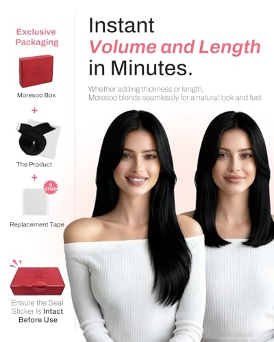 Moresoo Tape in Hair Extensions 18 Inch Remy Human Hair #1 Black 20pcs