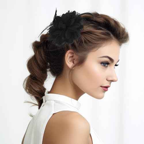 Giantree Rose Hair Clip, Flower Hair Clips for Women, Artificial Flower Brooch Hair Feathers Headwear for Wedding Prom Party