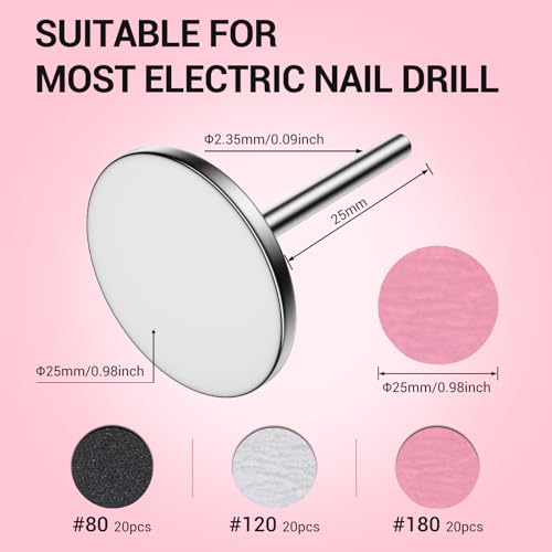 60 Pcs Replacement Sandpaper Discs with 25mm Drill Bit - Nail Drill Accessories