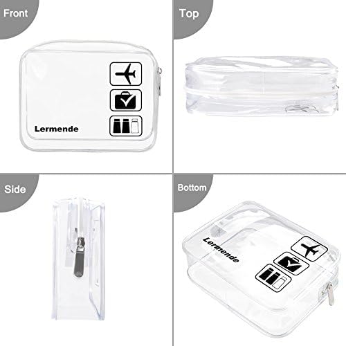 Lermende 2pcs/pack Clear Toiletry Bag TSA Approved Travel Carry On Airport Airline Quart Sized 3-1-1 Compliant Bag Make-up Pouch Kit (Clear)