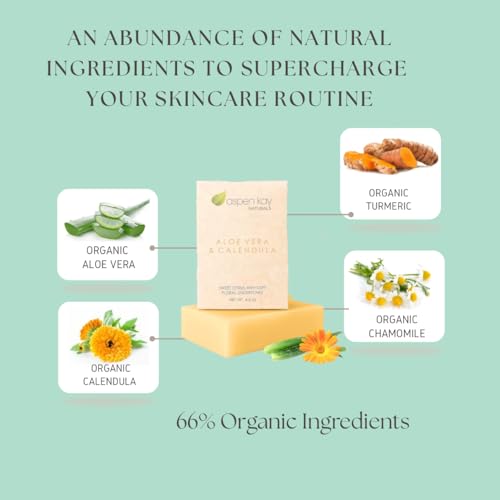 Aloe Vera & Calendula Soap, Natural & Organic Ingredients, Organic Aloe Vera, Calendula & Turmeric Soap. Use for Face & Body. for Men, Women & Teens. Gentle Face Wash. (Pack of 2)