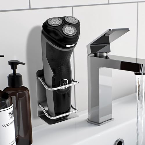 Linkidea 2 Packs Stainless Steel Electric Razor Holder, Men's Electric Shaver Holder for Shower, Bathroom Shaver Organizer Compatible with Braun Series 5, Philips Series 2400, 5000x, 9000 (Silver)