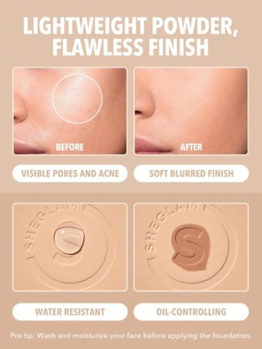 SHEGLAM Full Coverage Powder Foundation - Oil Control & Matte