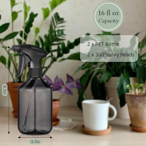 Baderke 2 PCS 360¡Æ Spray Bottle, 16 oz Upside Down Spray Bottles, Plastic Spray Bottles is Nice for Plants, Cleaning Solutions, Durable Nozzle w/Fine Mist and Stream Setting (Gray)