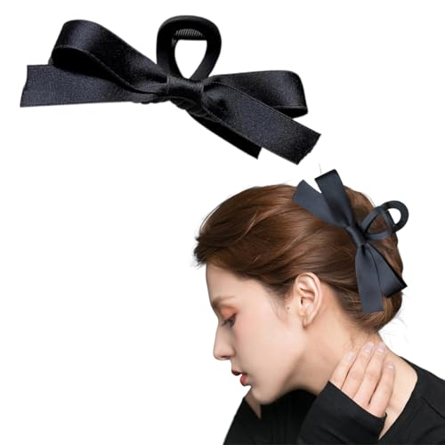 Black Bow Claw Clips for Women, Non-slip Large Bow Hair Clips, Suitable for Thick and Thin Hair, Hair Accessories for Ladies and Girls (Black-Glossy)