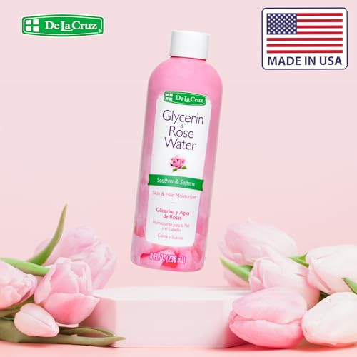 De La Cruz Rose Water and Glycerin for Face - Rosewater Facial Toner and Moisturizer for Skin and Hair 8 fl oz. (236 mL) - 1 Bottle