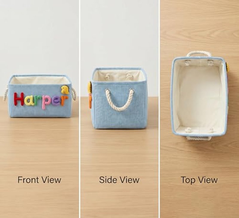 Personalized Fabric Storage Baskets with Custom Name Embroidery