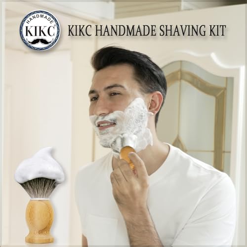 KIKC Hand Crafted Badger Hair Shaving Brush with Bamboo Handle - Soft Bristle for Wet Shave, Gift for Bearded Men - Variation: Badger Hair Bristle
