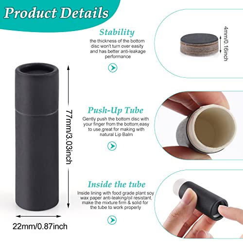 15 Pcs 0.3 oz Paperboard Lip Balm Tubes,Empty Kraft Paper Chapstick Tube Holder,Push-Up Style Biodegradable Solid Perfume Lip Gloss Container for DIY Homemade Balm Container,Natural Packaging- Black