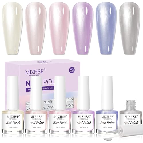 MIZHSE Pearl Nail Polish Set - 6 Quick-Dry Pearl Nail Colors, 7ml Each