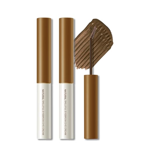 2 Pcs Tinted Eyebrow Cream,Ultra-Fine Brush Tinted Brow Gel Waterproof Long Wear Eye Brow Mascara Transfer-proof Natural Brow Makeup without Clumping, Light Brown