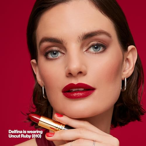 REVLON Lipstick, Super Lustrous Lipstick, Creamy Formula For Soft, Fuller-Looking Lips, Moisturized Feel in Reds & Corals, Uncut Ruby (810) 0.15 oz