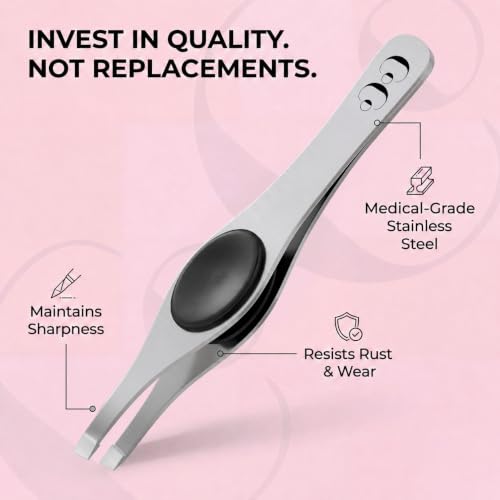 CoCo's Facial Hair Tweezers - Slant Tip Eyebrow Tweezers Silver/Black